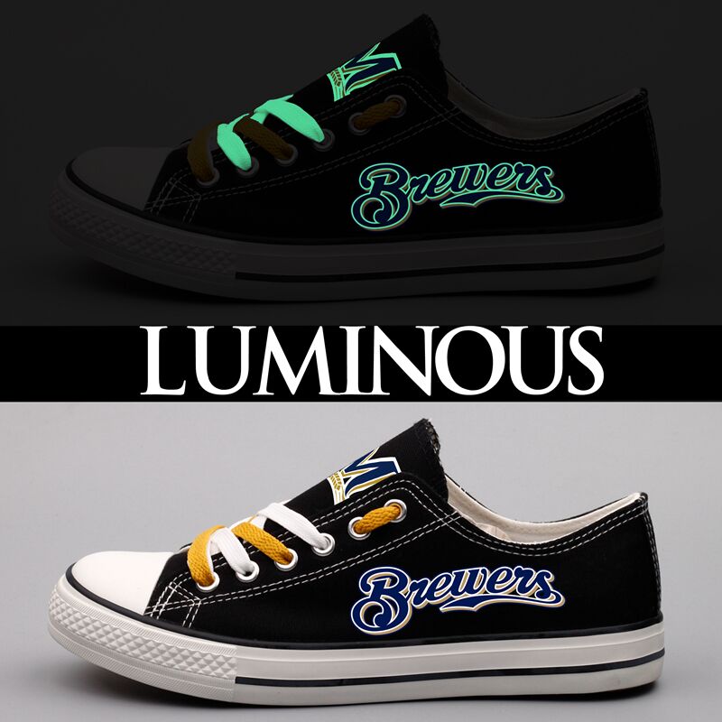 Milwaukee Brewers Limited Print MLB Baseball Fans Luminous Low Top Canvas Shoes Sport Sneakers T-DAC113LY